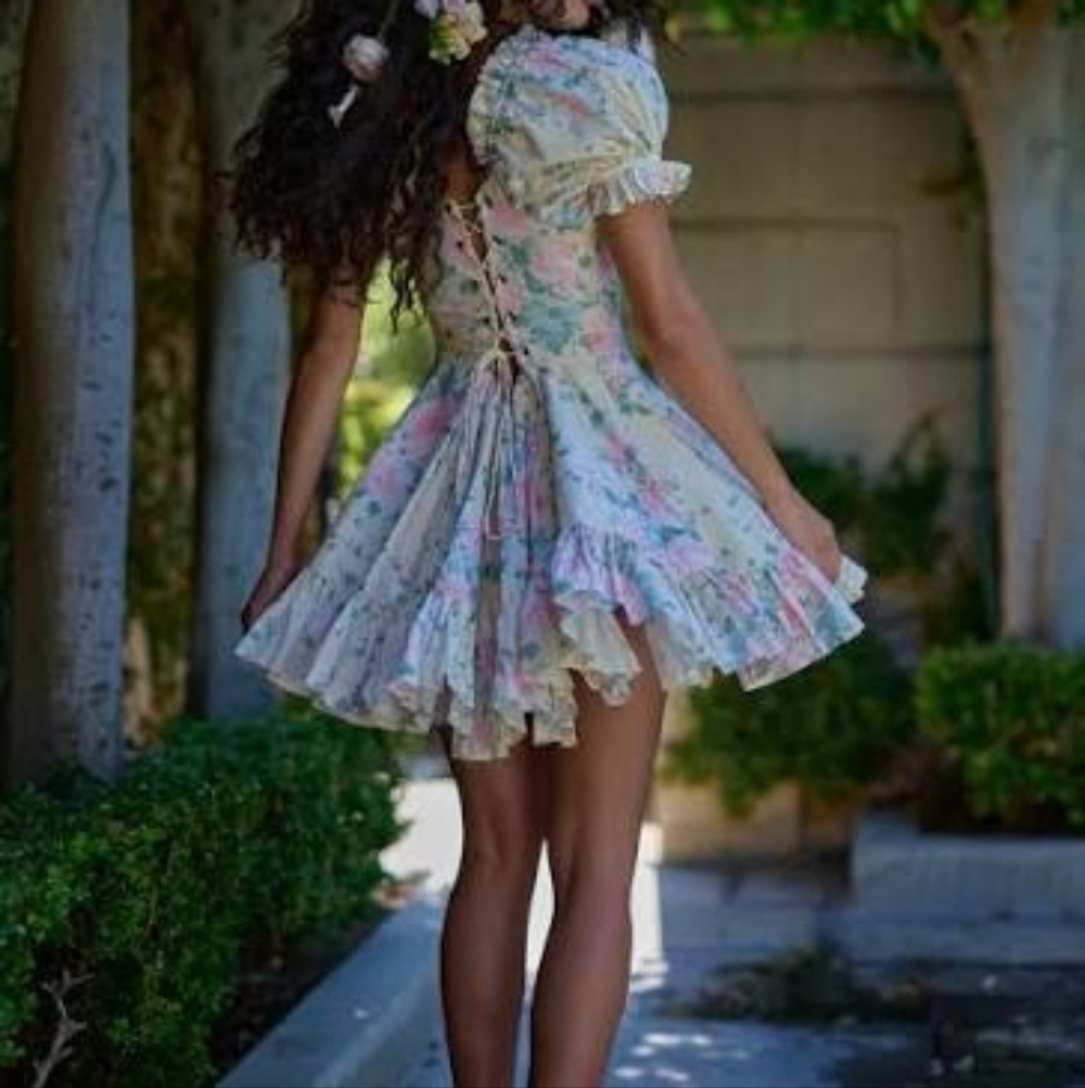 Floral Selkie Party Ever After Dress with Puff Sleeves - Picture 5 of 5